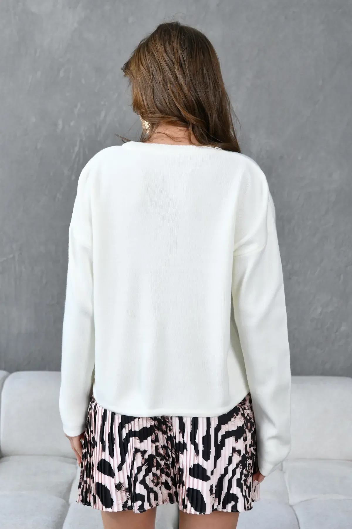 Kadın Bisiklet Yaka Eteği Bağcıklı Triko Kazak 10903