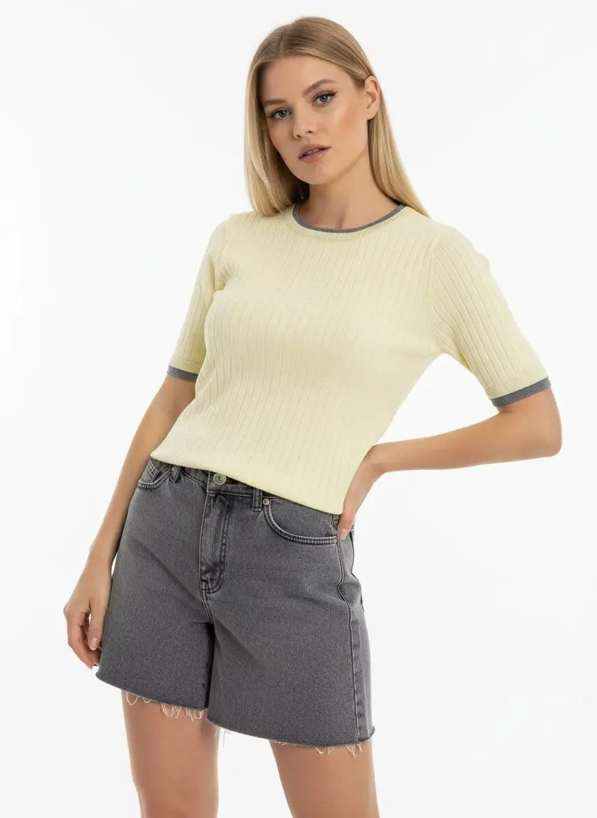 Kadın Bisiklet Yaka Garnili Kaşkorse Triko Kazak 12415