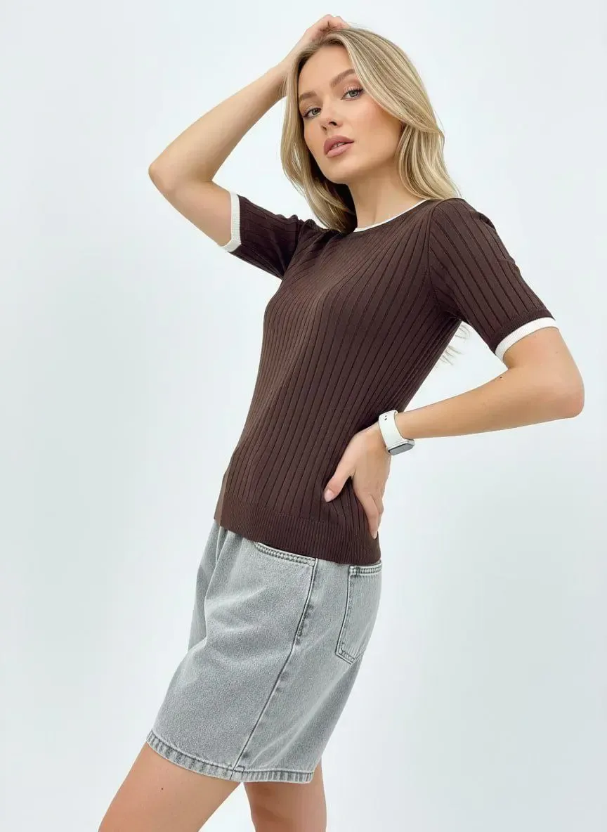 Kadın Bisiklet Yaka Garnili Kaşkorse Triko Kazak 12415