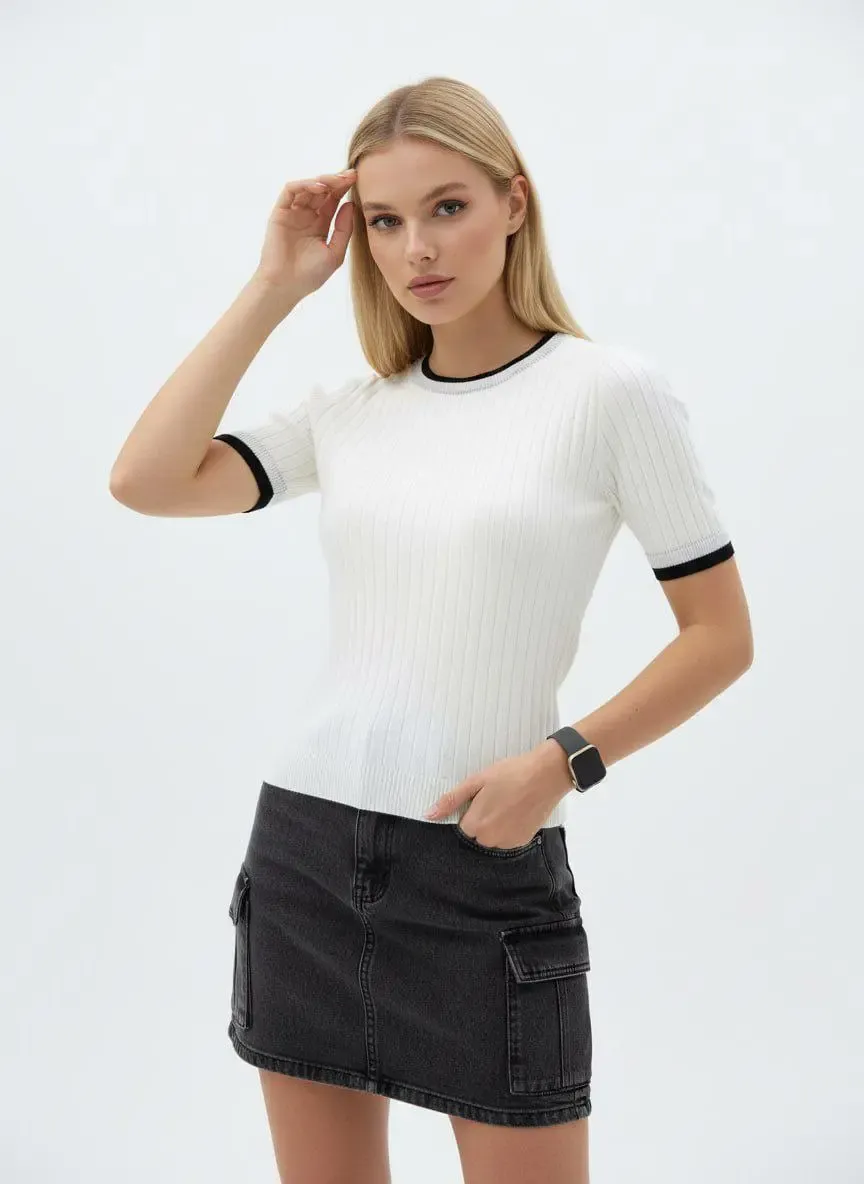 Kadın Bisiklet Yaka Garnili Kaşkorse Triko Kazak 12415