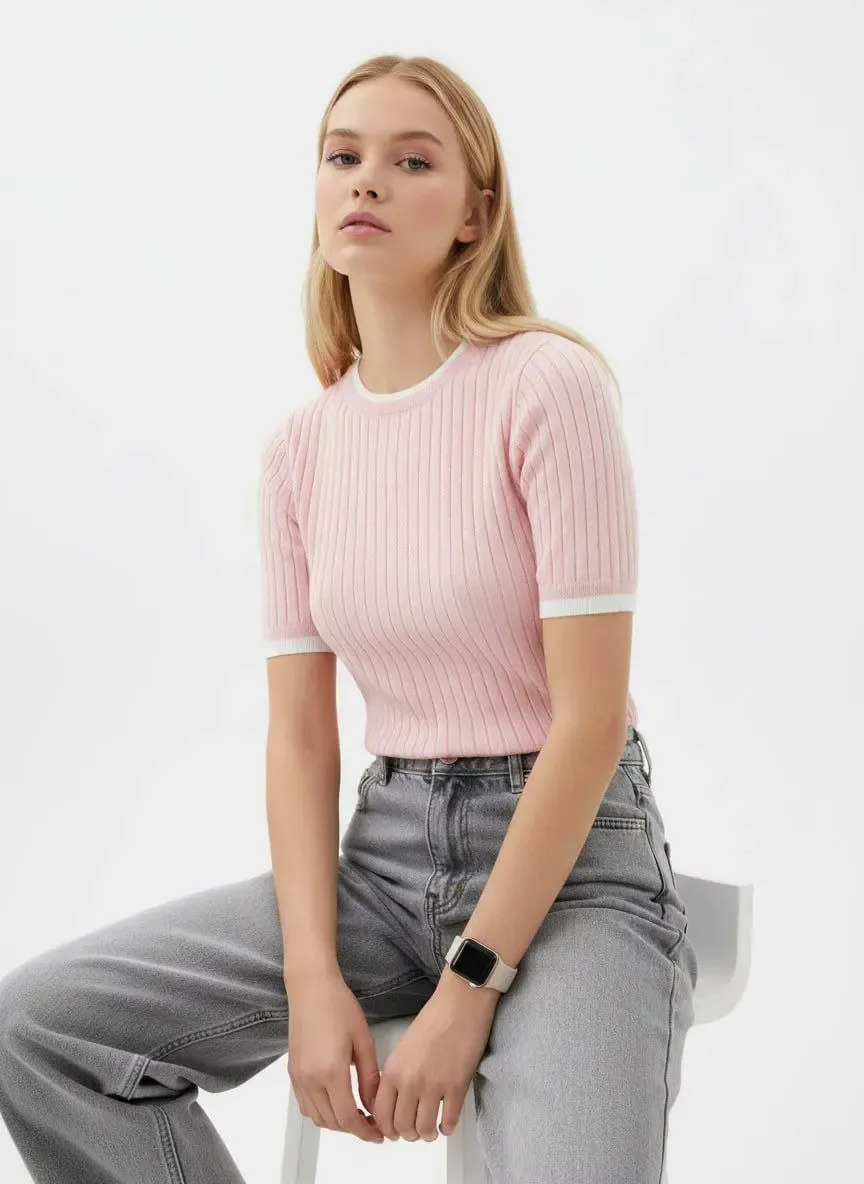 Kadın Bisiklet Yaka Garnili Kaşkorse Triko Kazak 12415