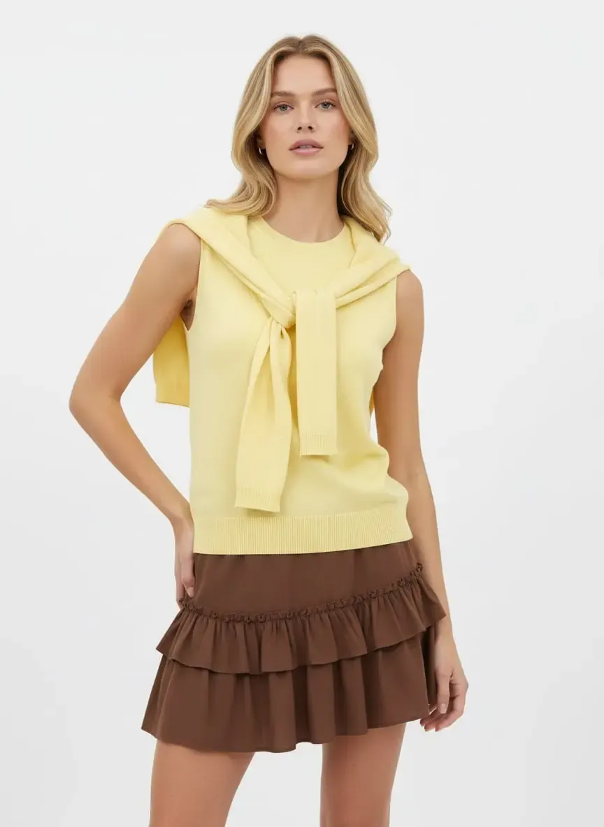 Kadın Bisiklet Yaka Kolsuz Atkılı Viskon Triko Kazak 12473.Vrt