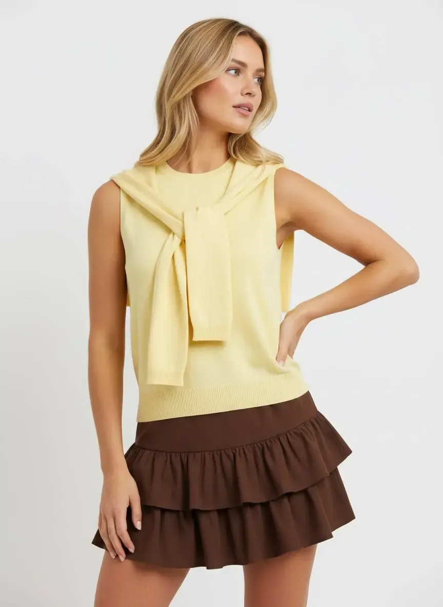 Kadın Bisiklet Yaka Kolsuz Atkılı Viskon Triko Kazak 12473.Vrt