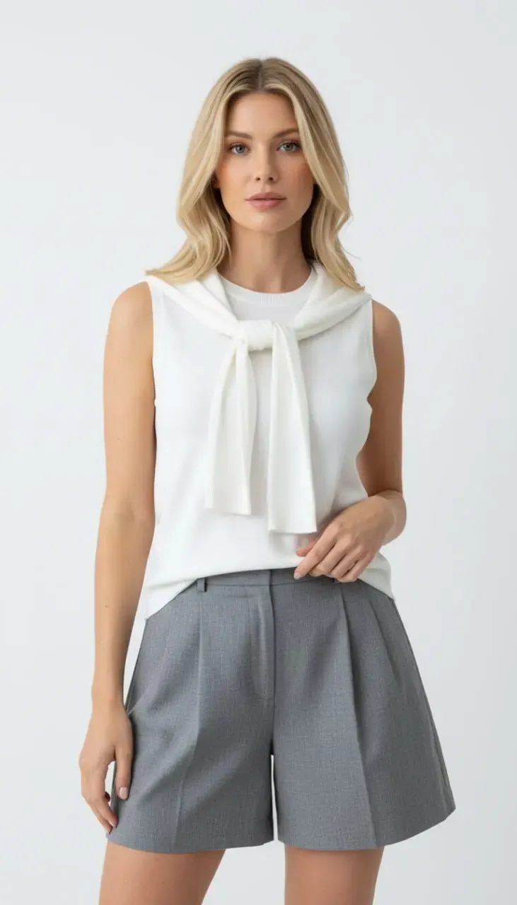 Kadın Bisiklet Yaka Kolsuz Atkılı Viskon Triko Kazak 12473.Vrt