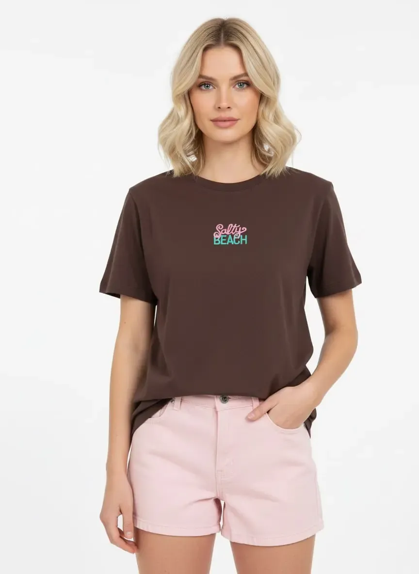 26015 %100 Pamuk Bisiklet Yaka Nakış İşlemeli Penye Bluz