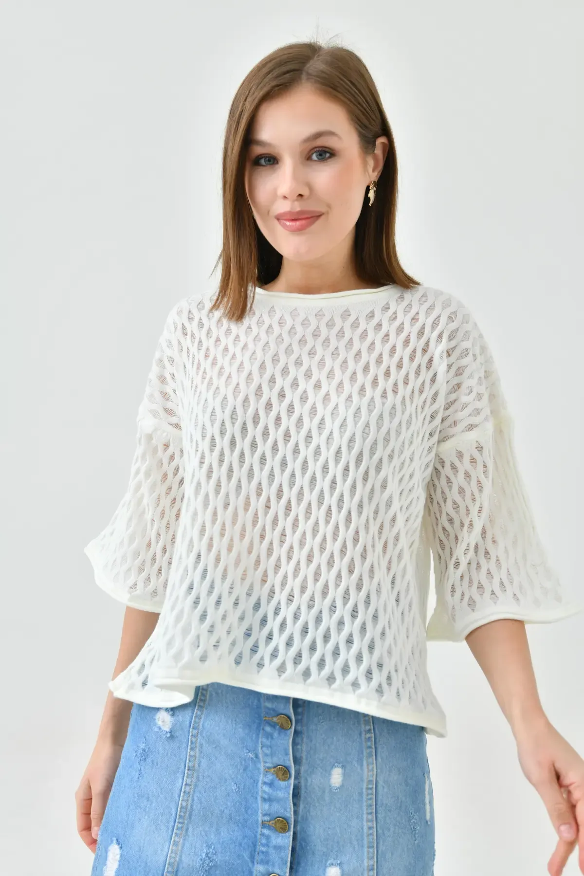 Kadın  Bisiklet Yaka Örgü Detay Triko Kazak 10720