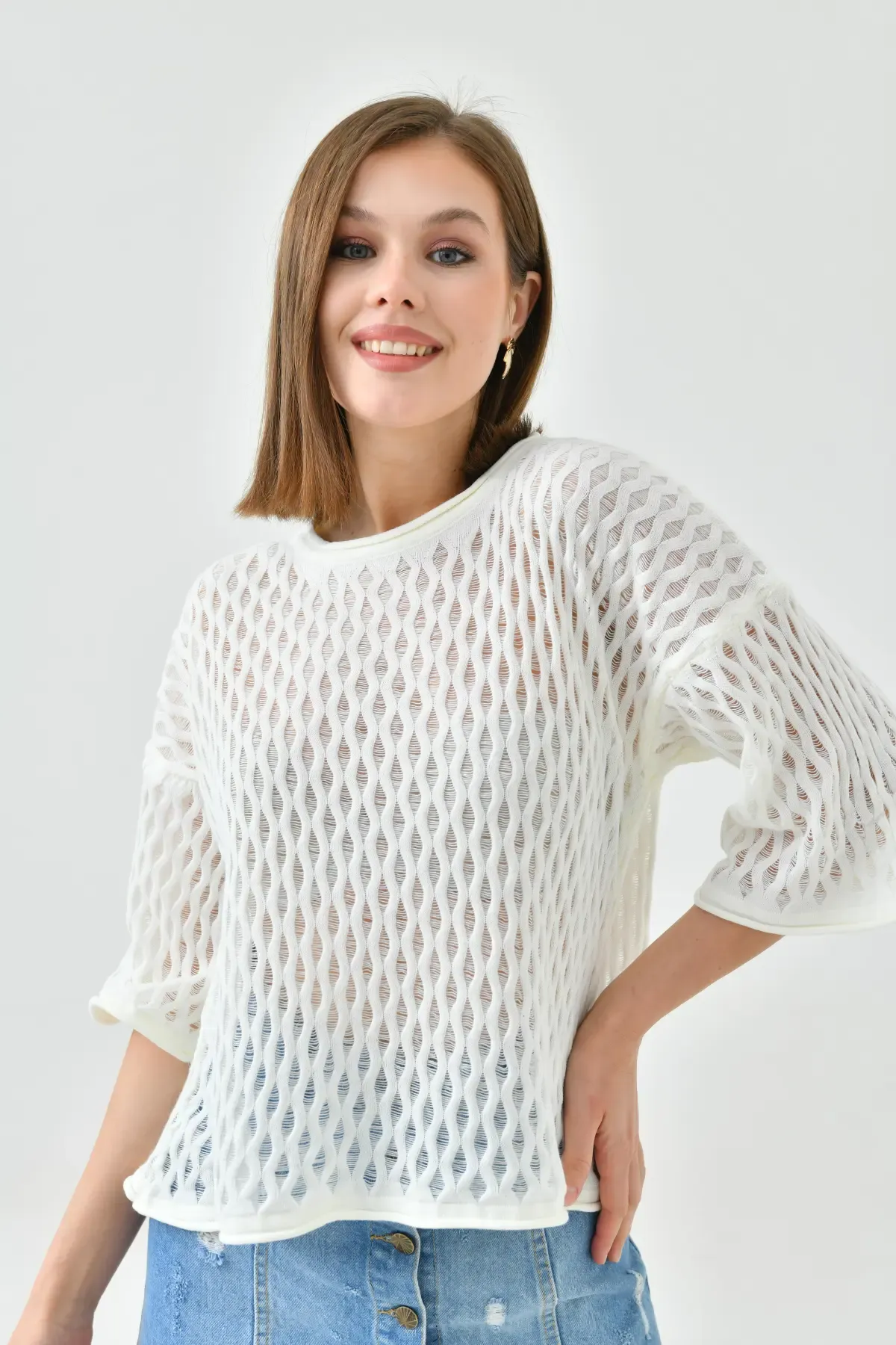 Kadın  Bisiklet Yaka Örgü Detay Triko Kazak 10720