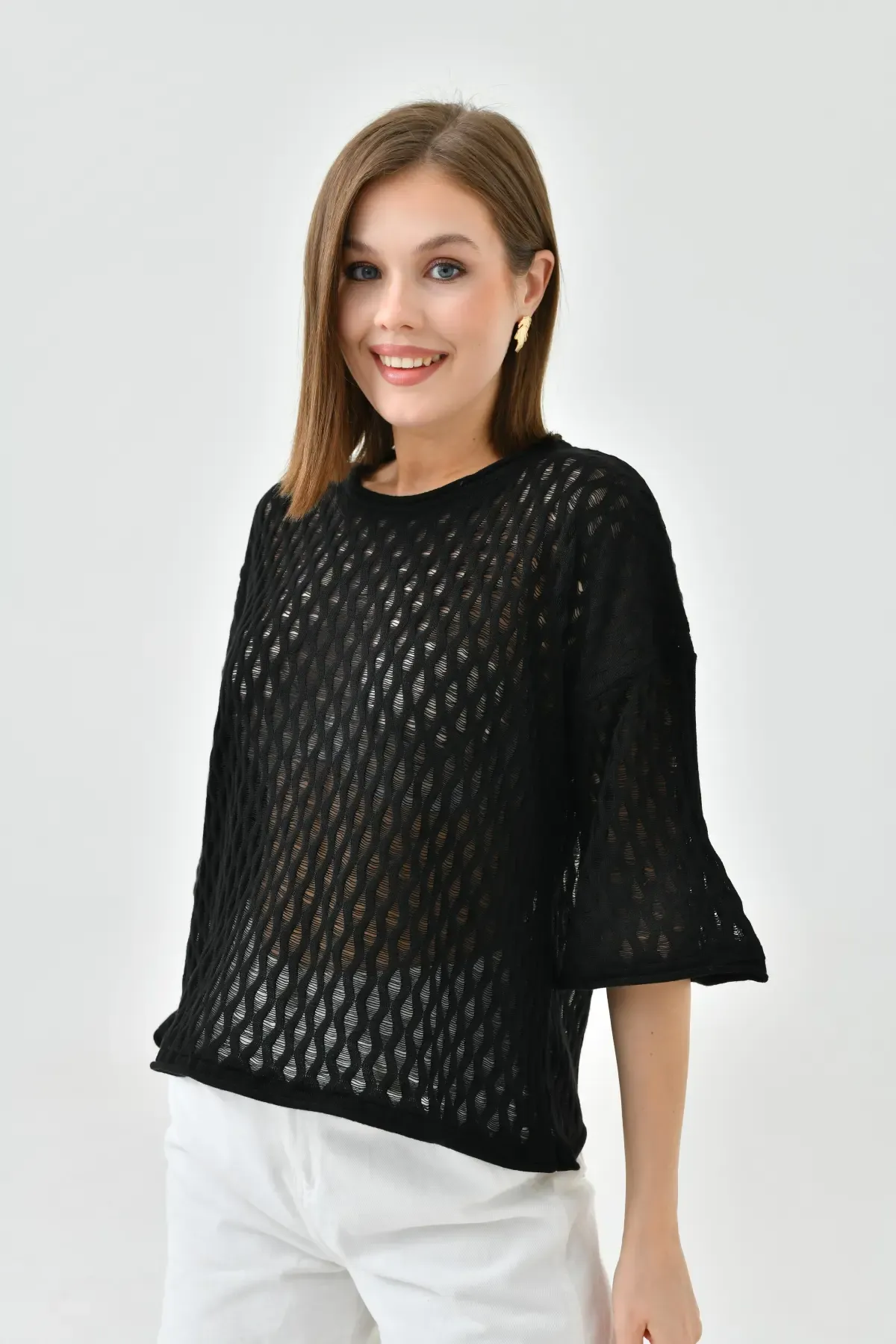 Kadın  Bisiklet Yaka Örgü Detay Triko Kazak 10720