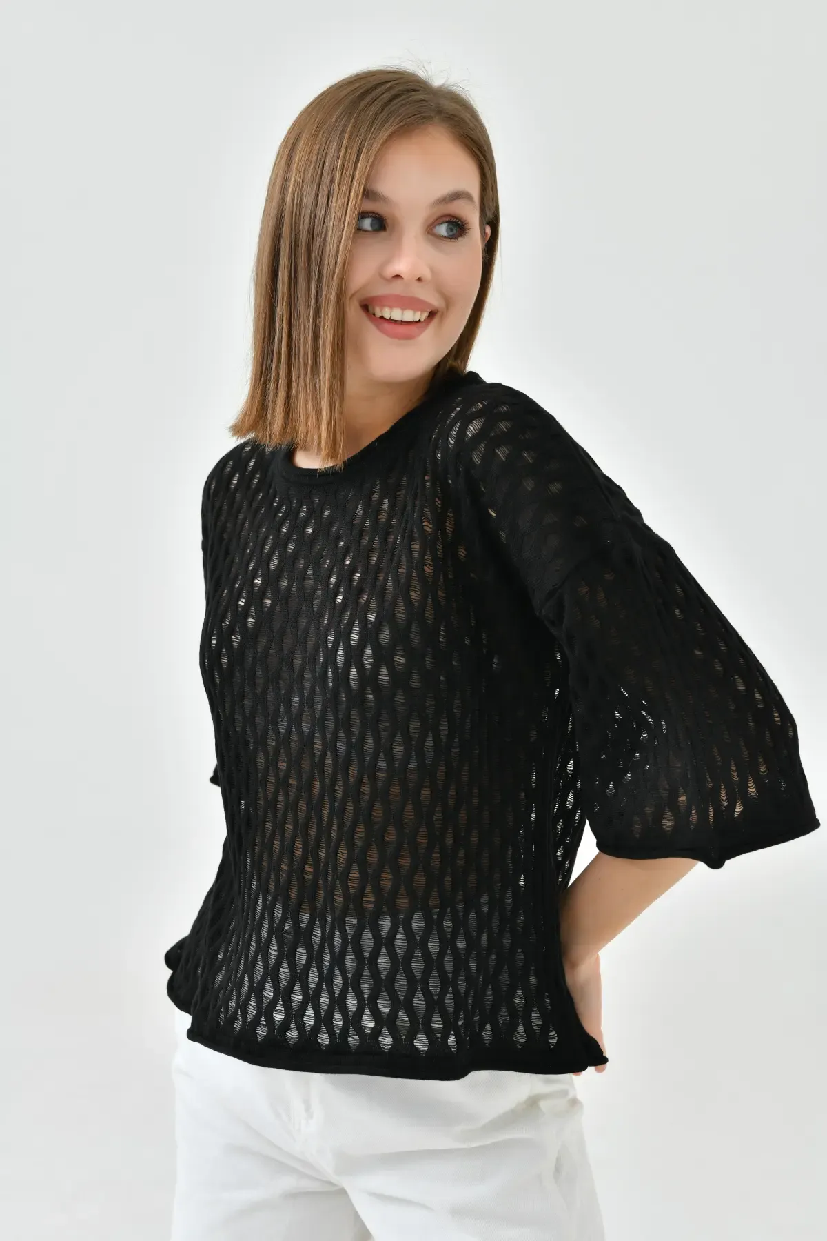 Kadın  Bisiklet Yaka Örgü Detay Triko Kazak 10720