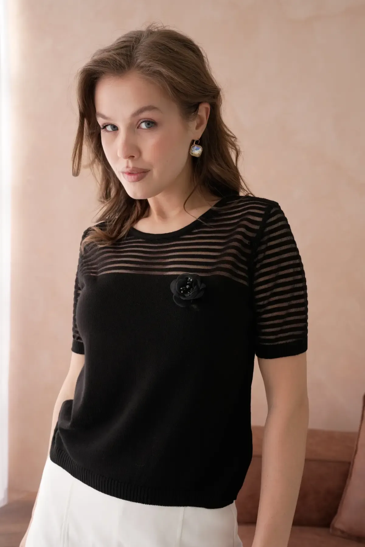 Kadın Bisiklet Yaka Örgü Detay Triko Kazak 10743