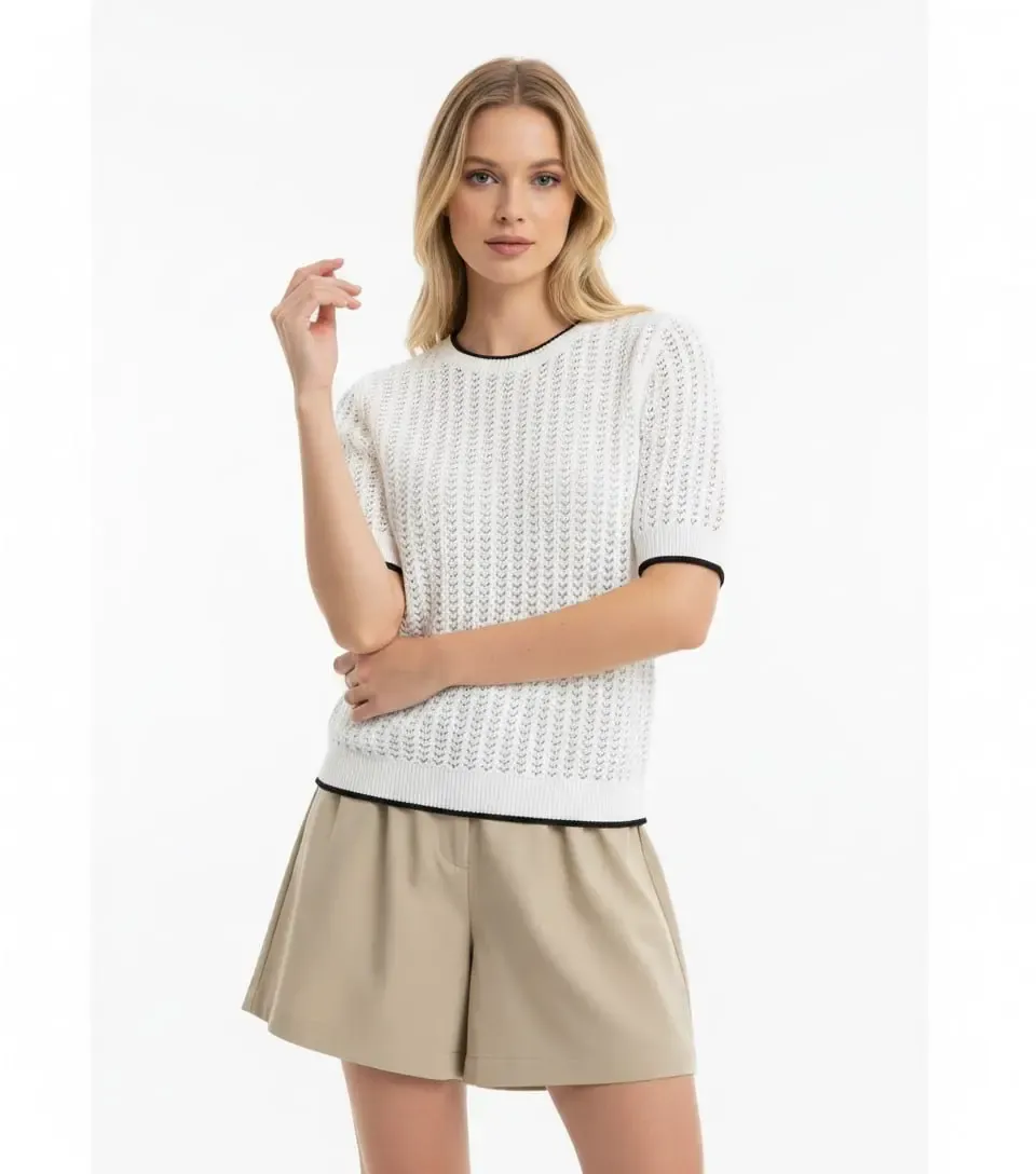 Kadın Bisiklet Yaka Örgü Detay Triko Kazak 12442