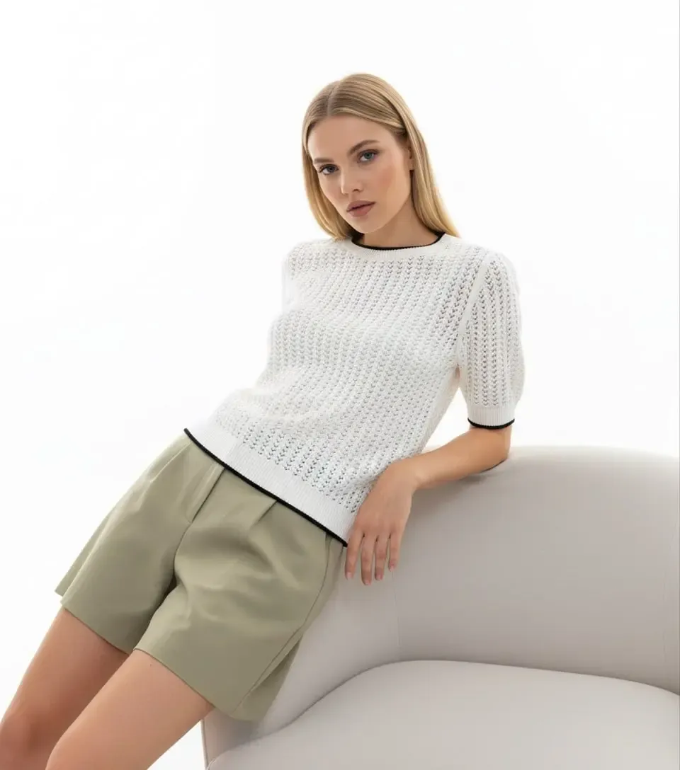 Kadın Bisiklet Yaka Örgü Detay Triko Kazak 12442