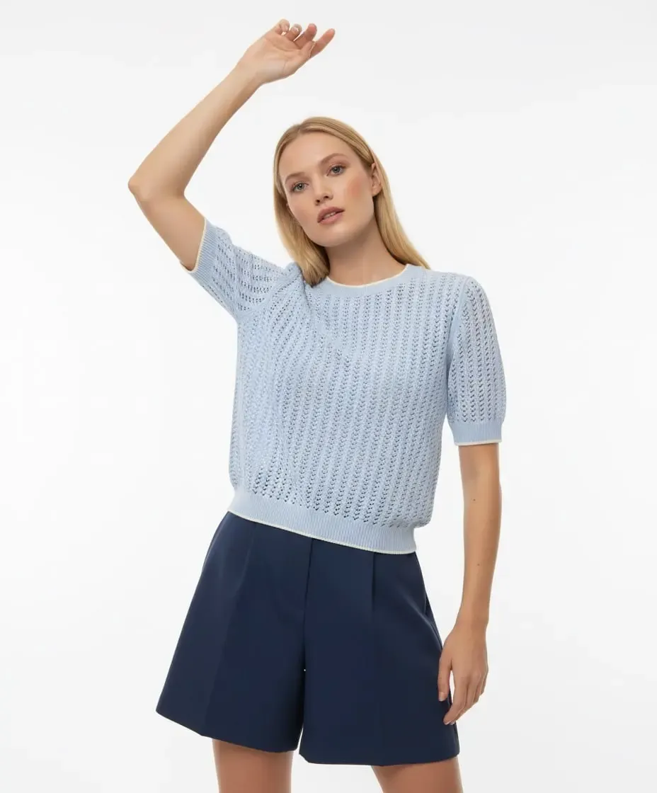 Kadın Bisiklet Yaka Örgü Detay Triko Kazak 12442