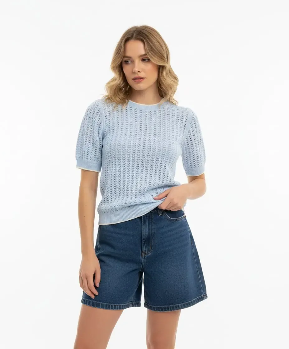 Kadın Bisiklet Yaka Örgü Detay Triko Kazak 12442