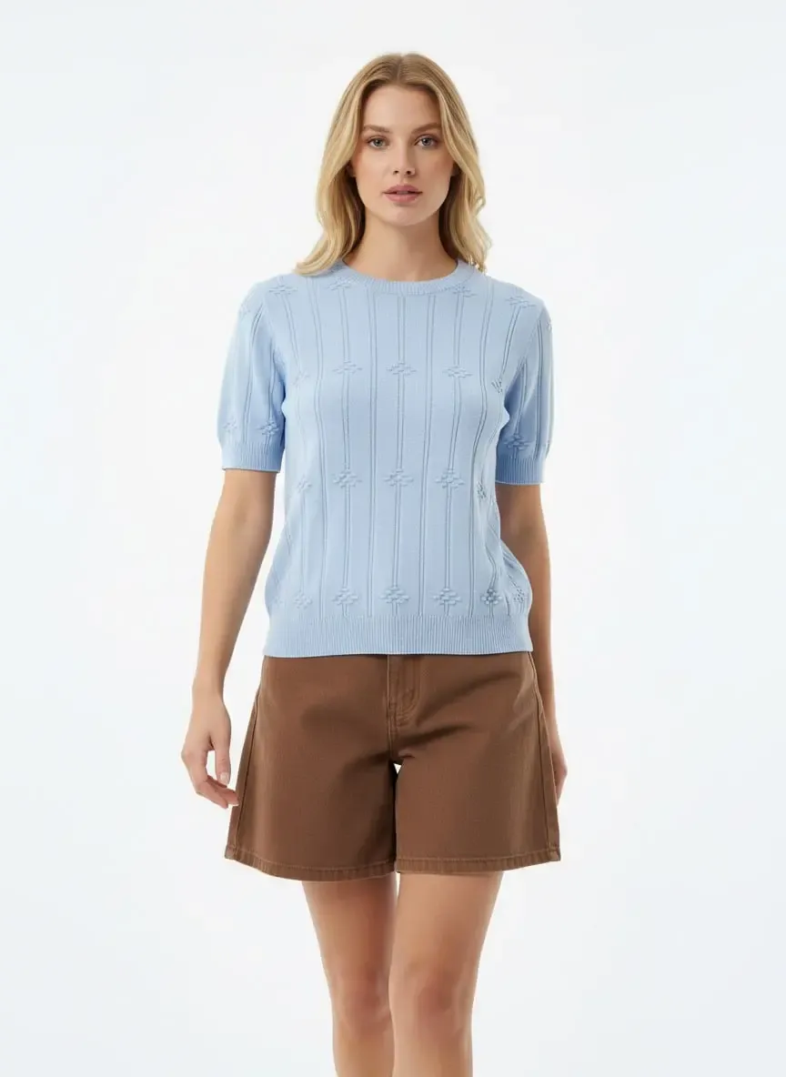 Kadın Bisiklet Yaka Örgü Detay Basic Triko Kazak 12464