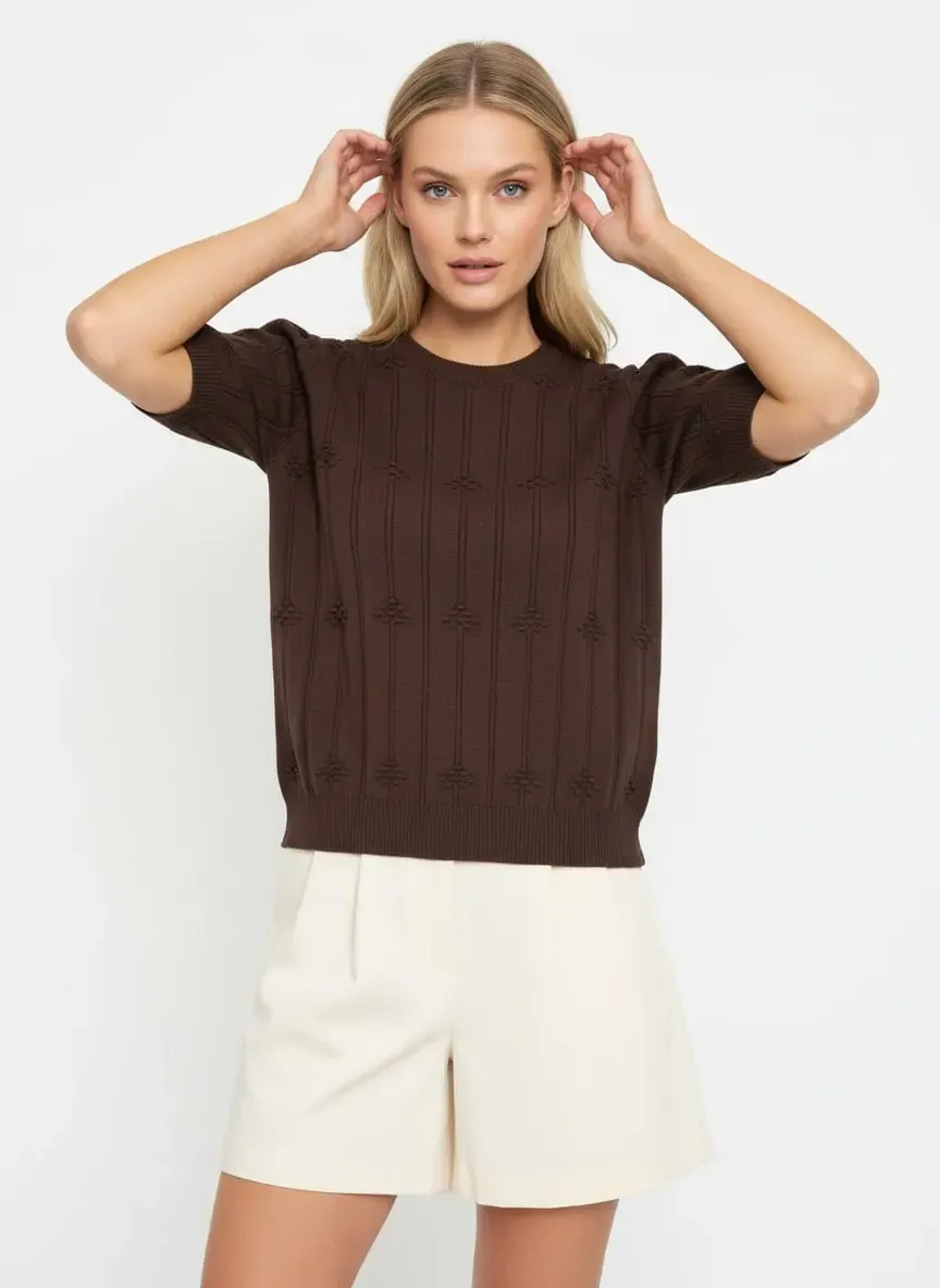 Kadın Bisiklet Yaka Örgü Detay Basic Triko Kazak 12464