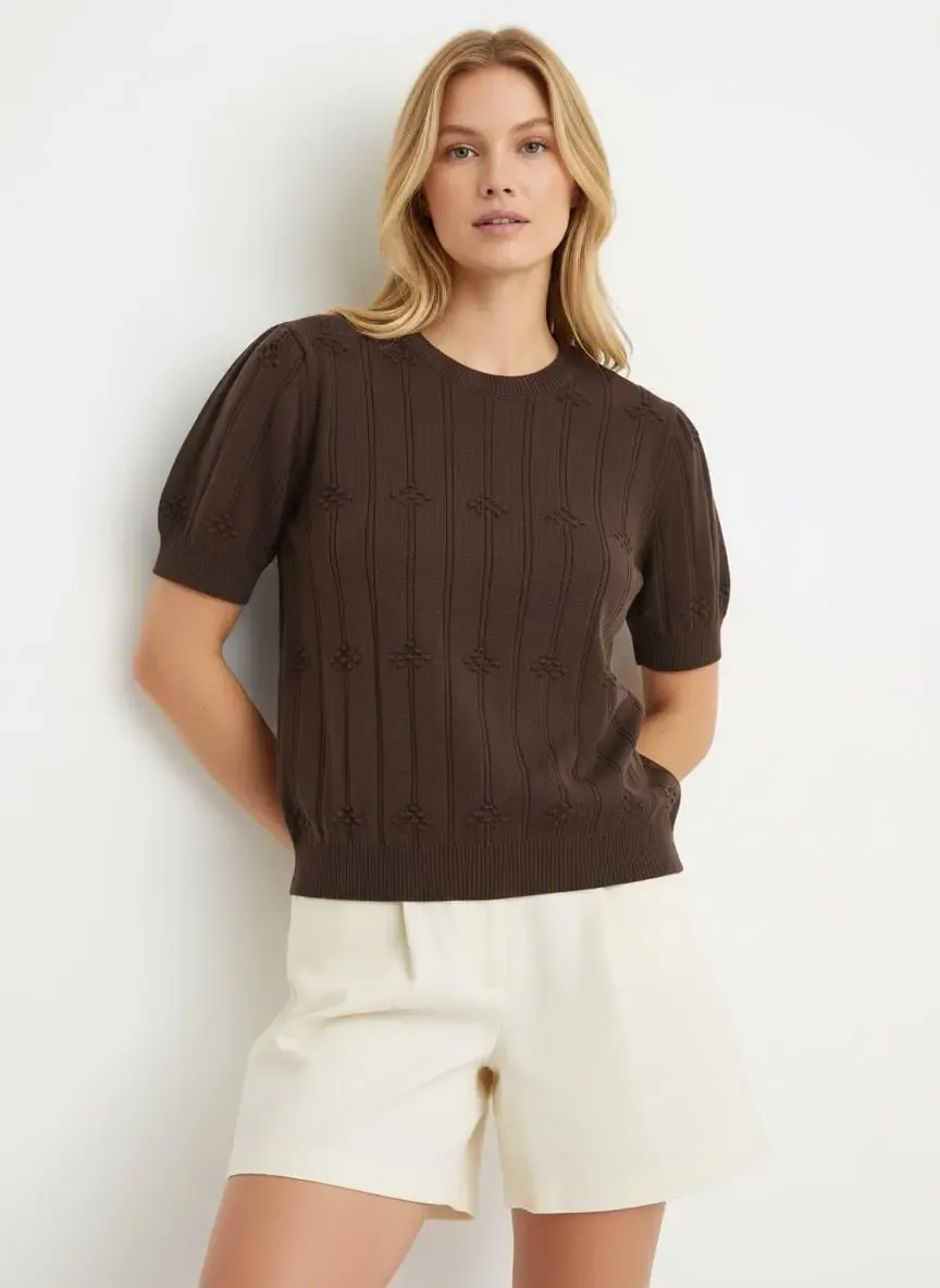 Kadın Bisiklet Yaka Örgü Detay Basic Triko Kazak 12464