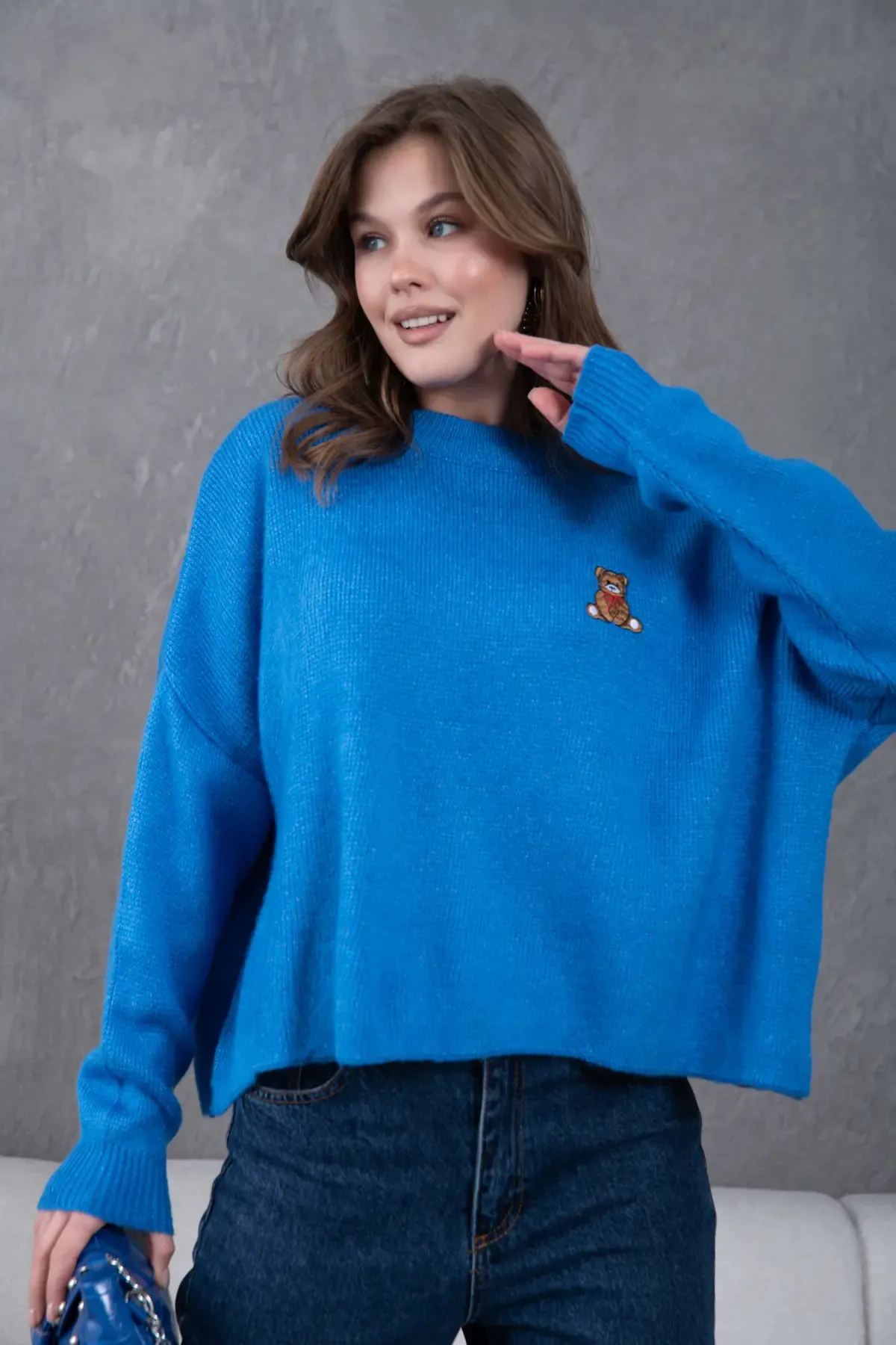 Kadın Bisiklet Yaka Oversize Triko Kazak 227045Sw