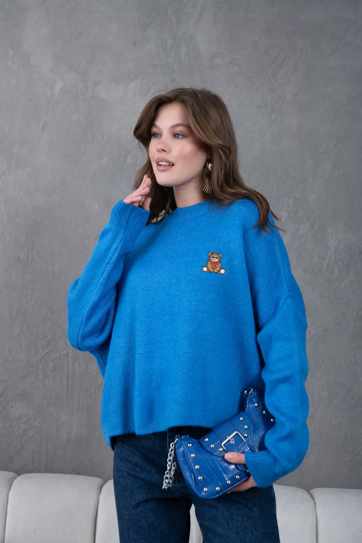 Kadın Bisiklet Yaka Oversize Triko Kazak 227045Sw