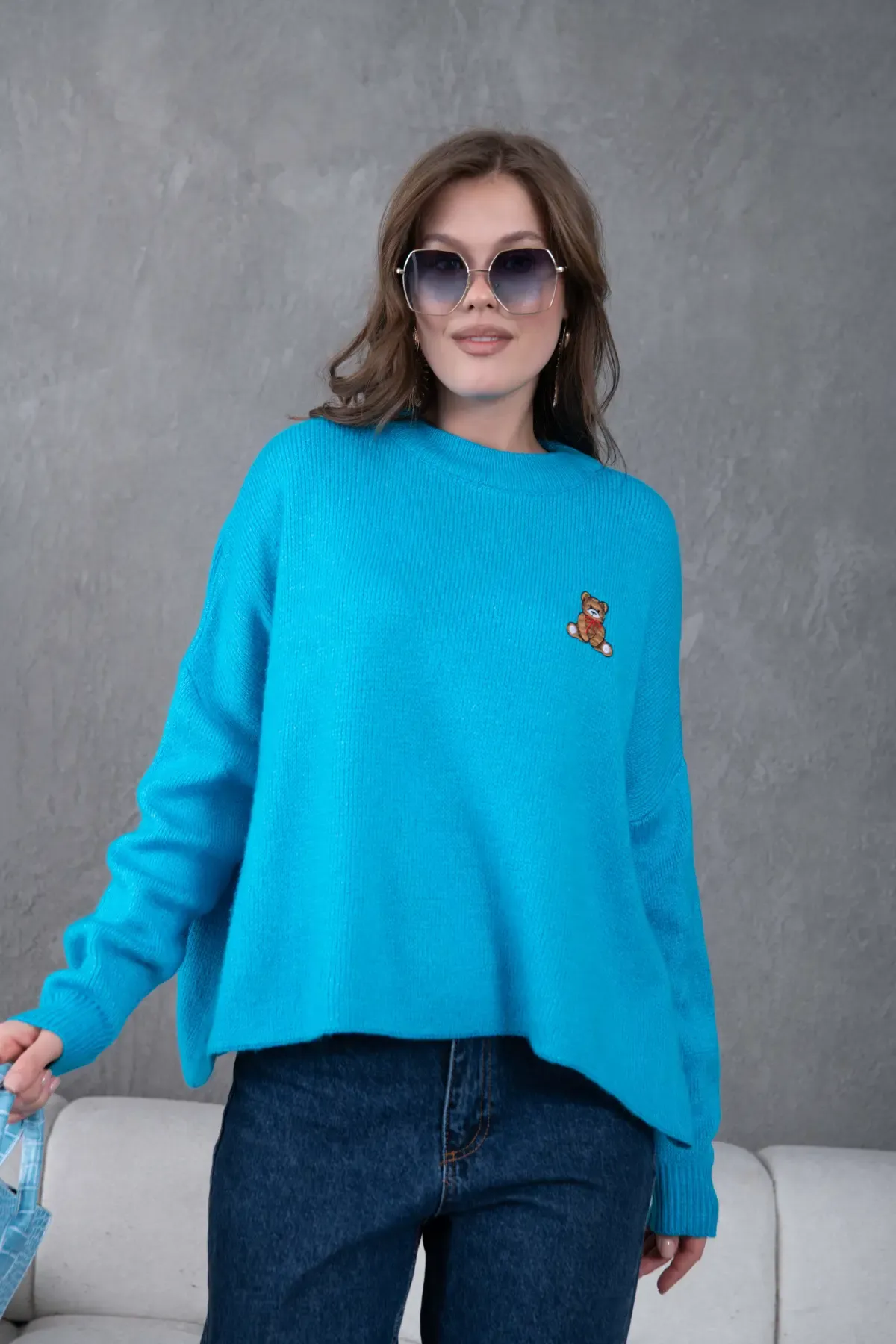 Kadın Bisiklet Yaka Oversize Triko Kazak 227045Sw