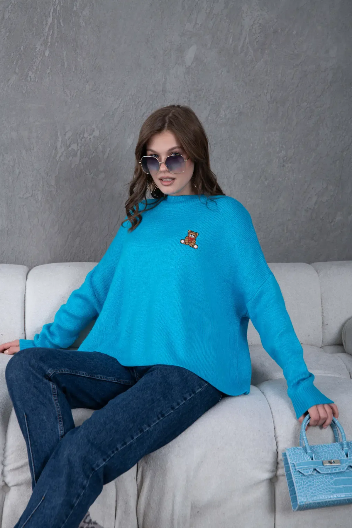 Kadın Bisiklet Yaka Oversize Triko Kazak 227045Sw