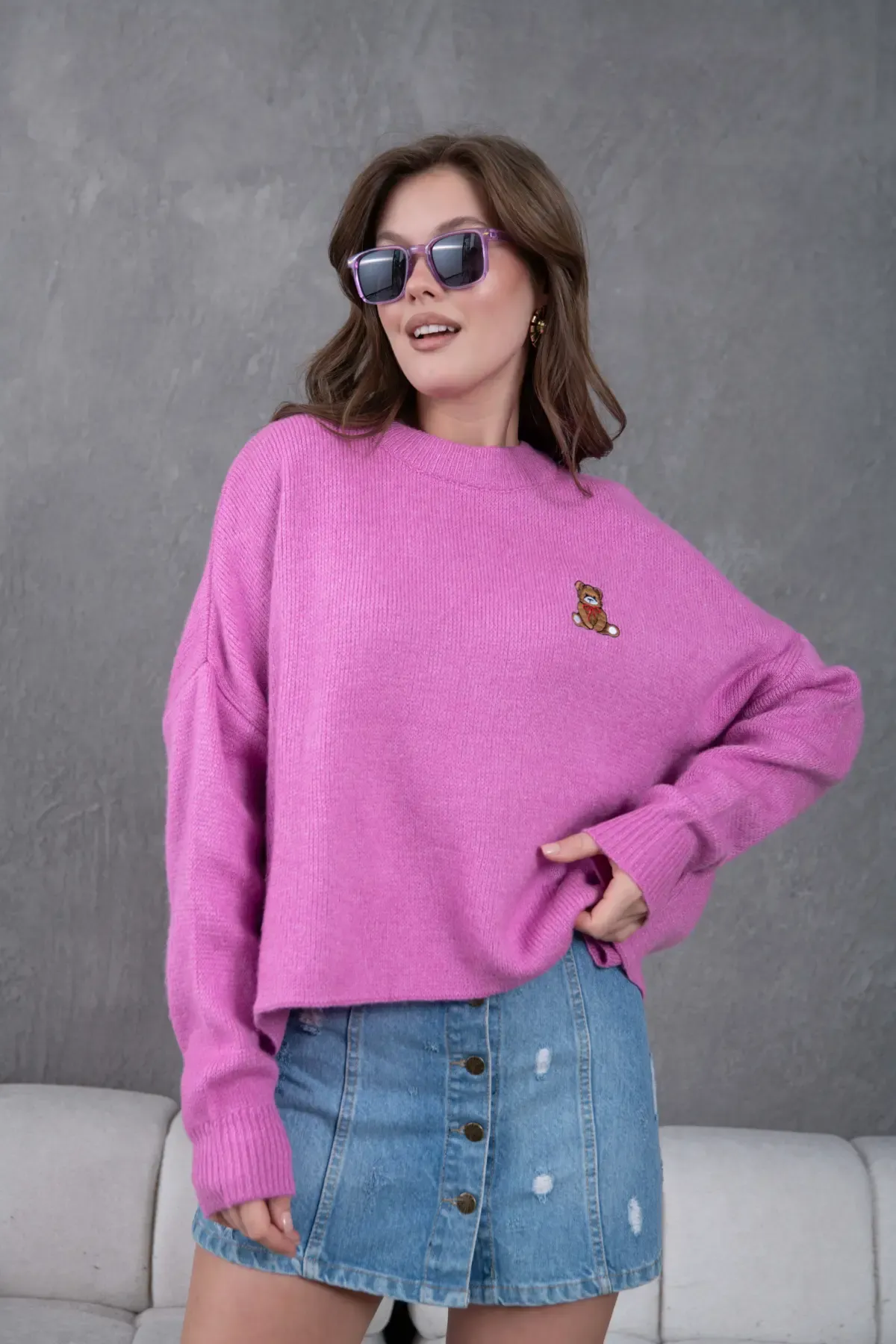 Kadın Bisiklet Yaka Oversize Triko Kazak 227045Sw