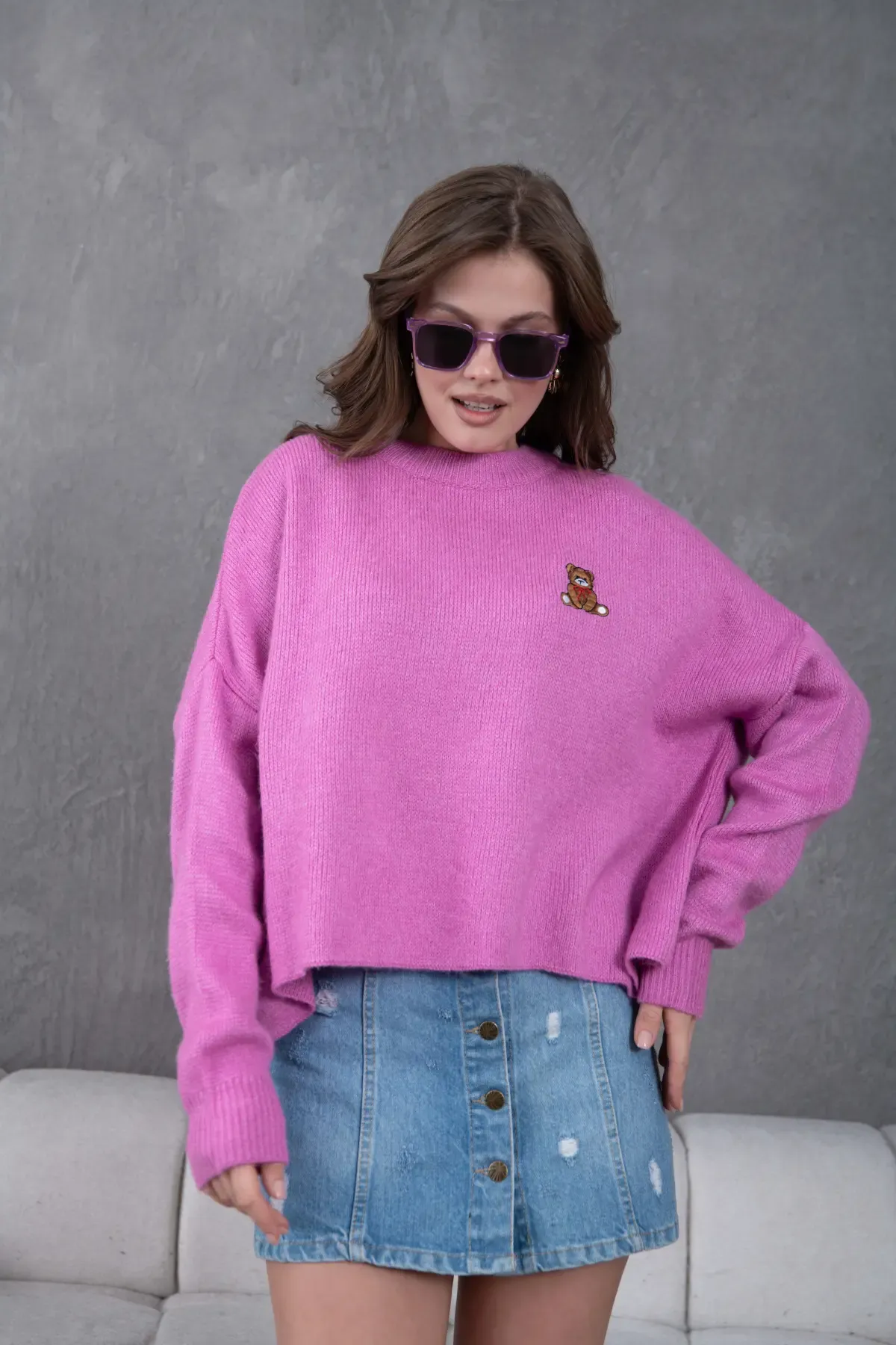 Kadın Bisiklet Yaka Oversize Triko Kazak 227045Sw