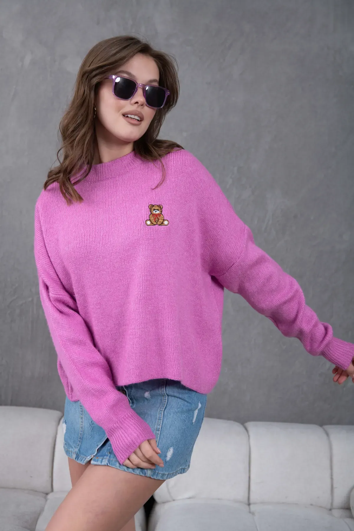 Kadın Bisiklet Yaka Oversize Triko Kazak 227045Sw