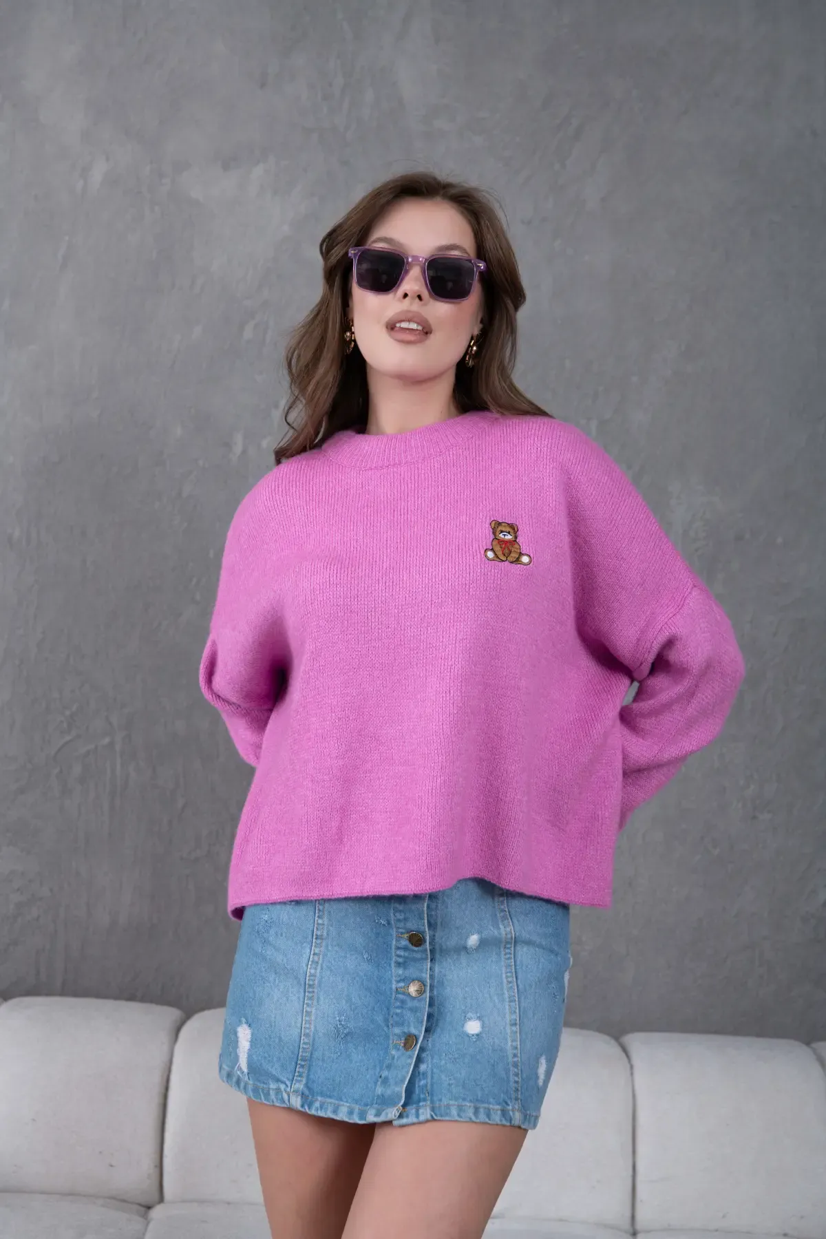 Kadın Bisiklet Yaka Oversize Triko Kazak 227045Sw