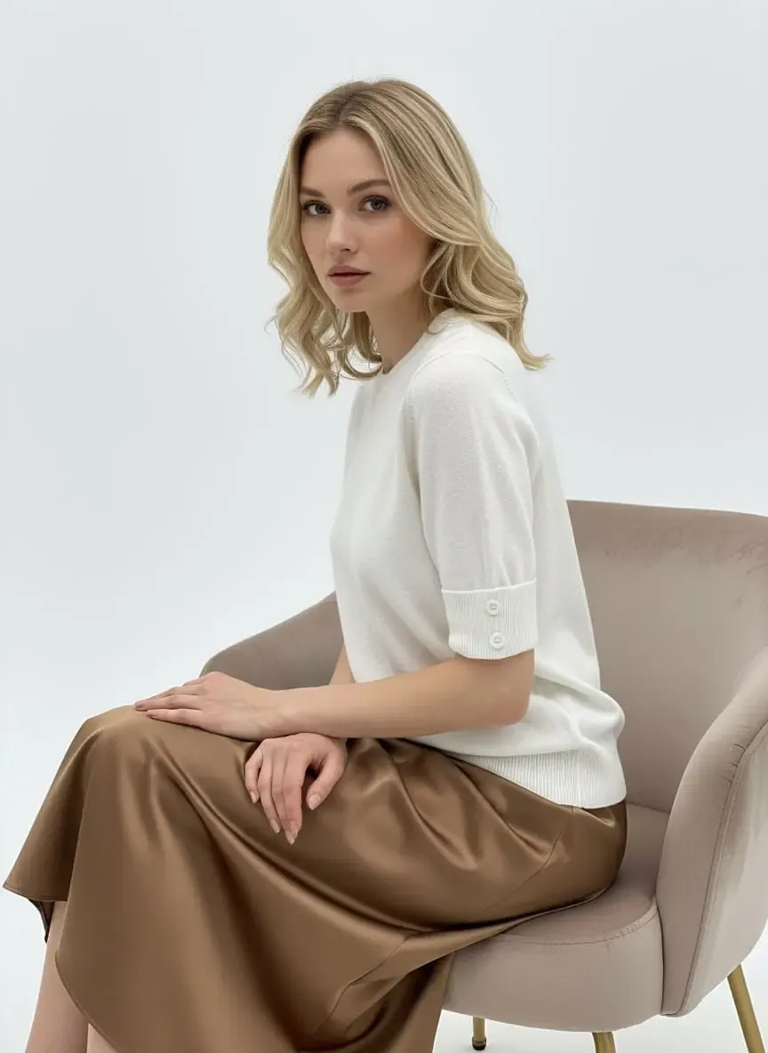 Kadın Bisiklet Yaka Premium İplik Basic Triko Kazak 12463.Crs