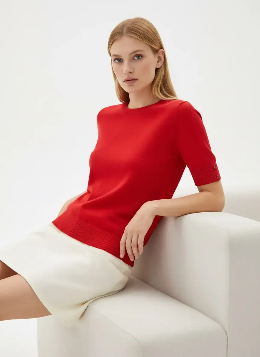 Kadın Bisiklet Yaka Premium İplik Basic Triko Kazak 12463.Crs