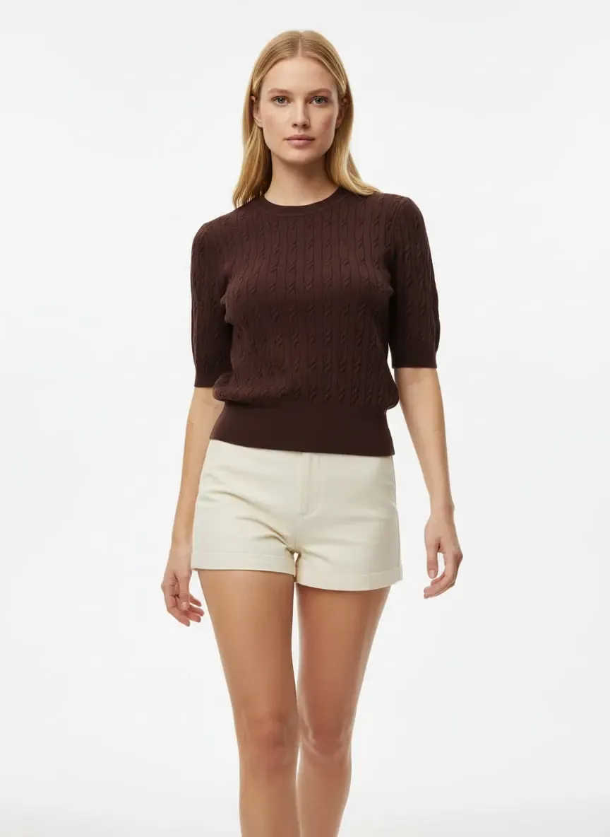 Kadın Bisiklet Yaka Saç Örgü Dokulu Premium İplik Triko Kazak 12140.Crs