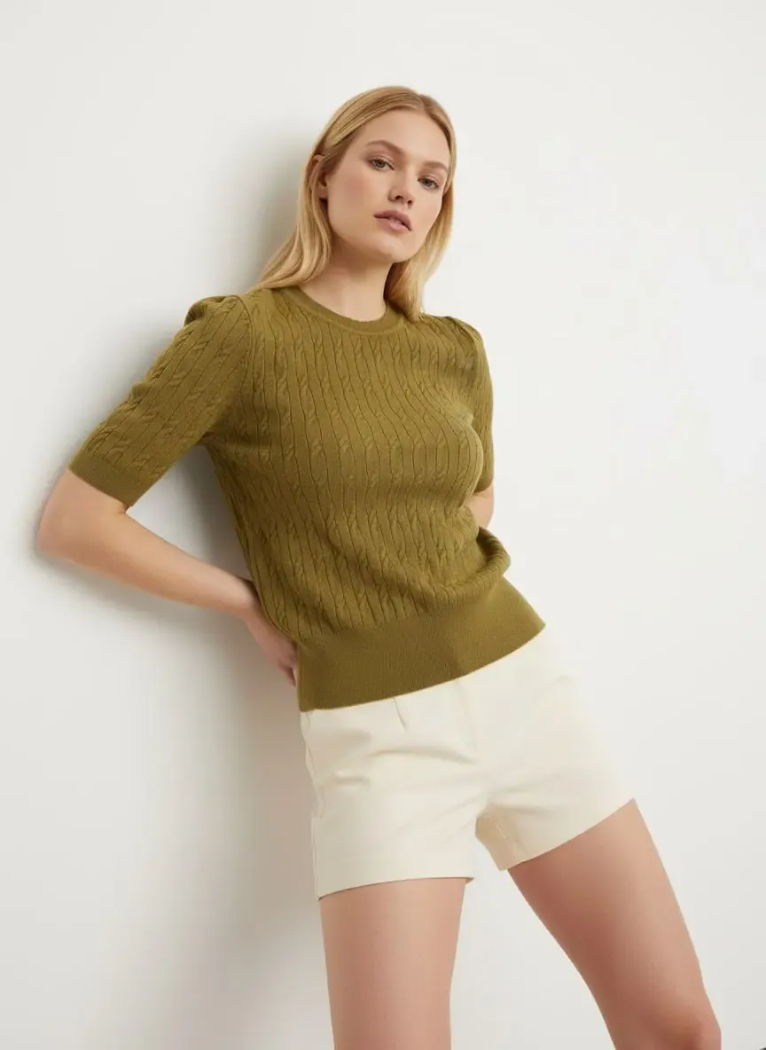 Kadın Bisiklet Yaka Saç Örgü Dokulu Premium İplik Triko Kazak 12140.Crs