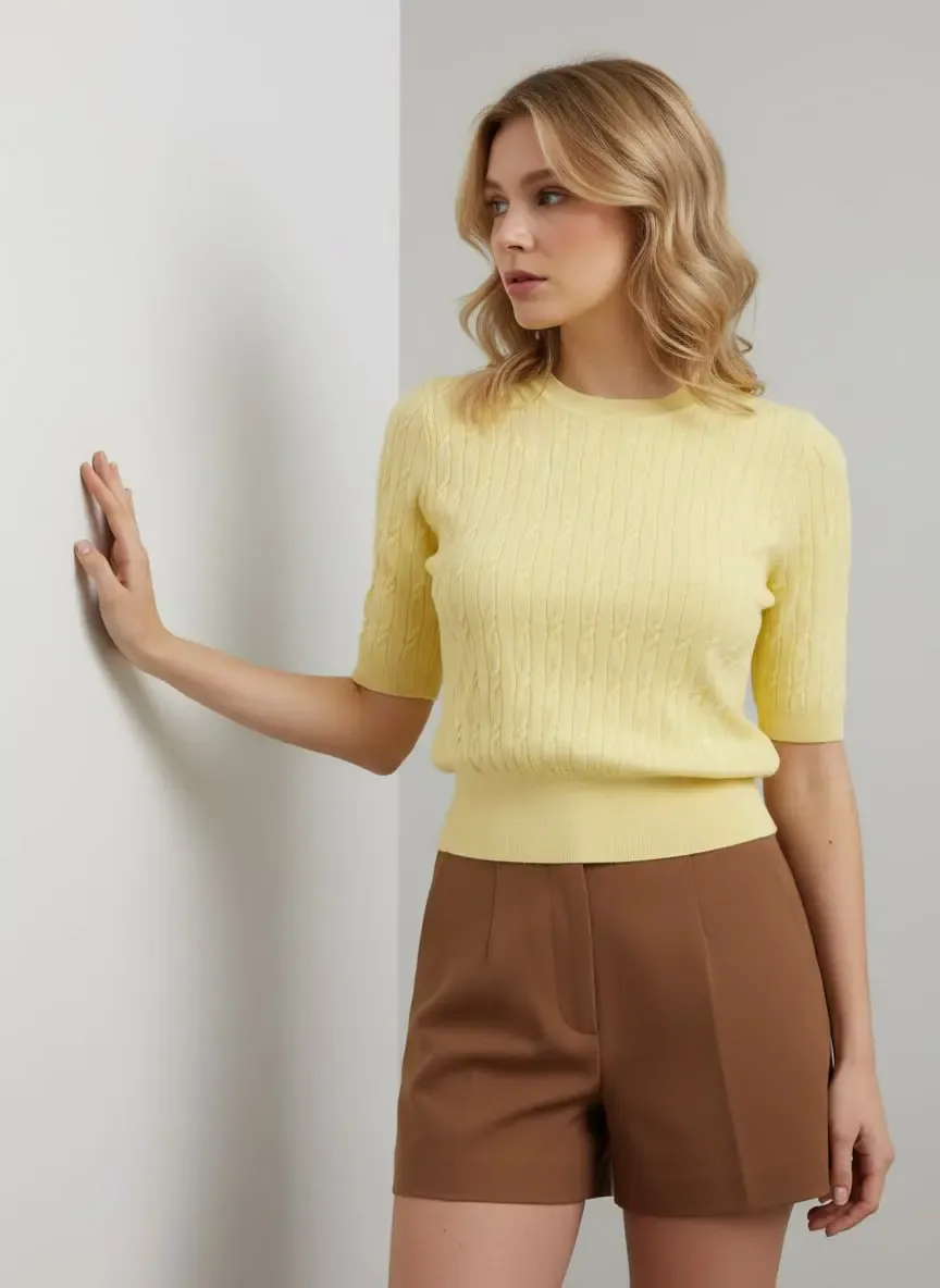 Kadın Bisiklet Yaka Saç Örgü Dokulu Premium İplik Triko Kazak 12140.Crs