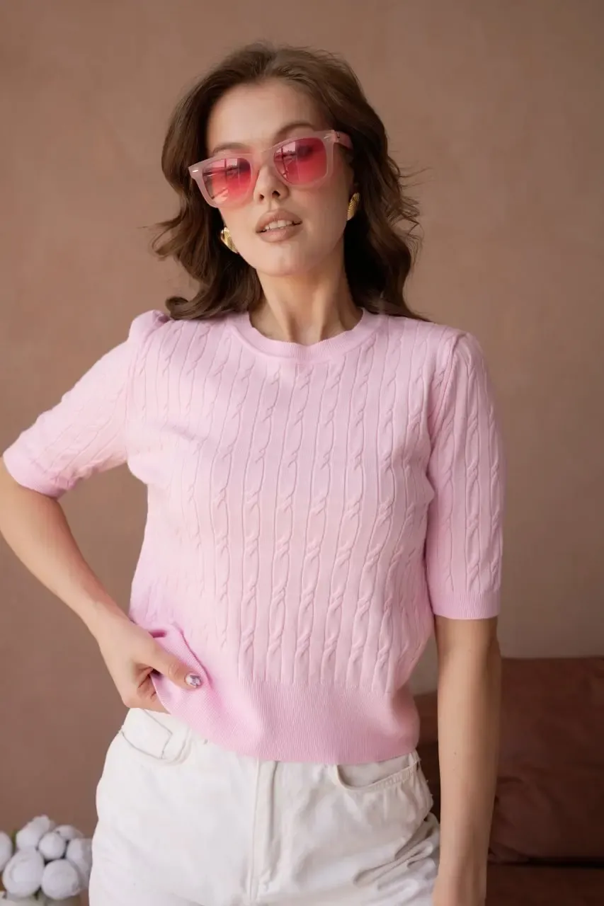 Kadın Bisiklet Yaka Saç Örgü Dokulu Premium İplik Triko Kazak 12140.Crs