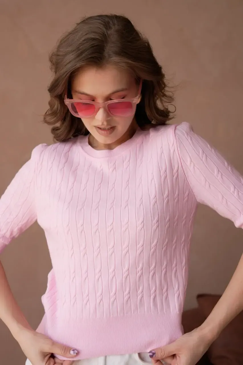 Kadın Bisiklet Yaka Saç Örgü Dokulu Premium İplik Triko Kazak 12140.Crs