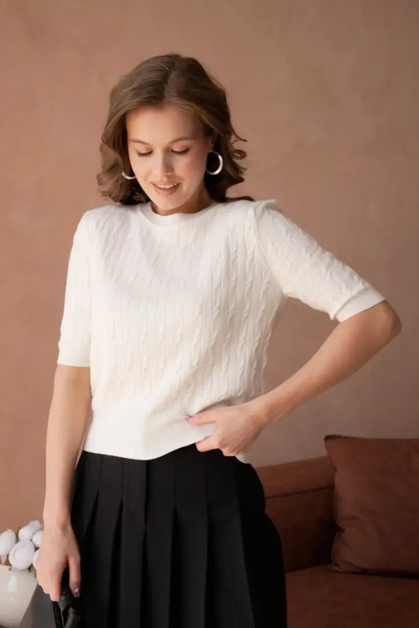 Kadın Bisiklet Yaka Saç Örgü Dokulu Premium İplik Triko Kazak 12140.Crs