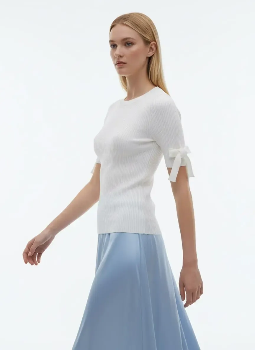 Kadın Bisiklet Yaka Selanik Örgü Fiyonk Detay Triko Kazak 12416