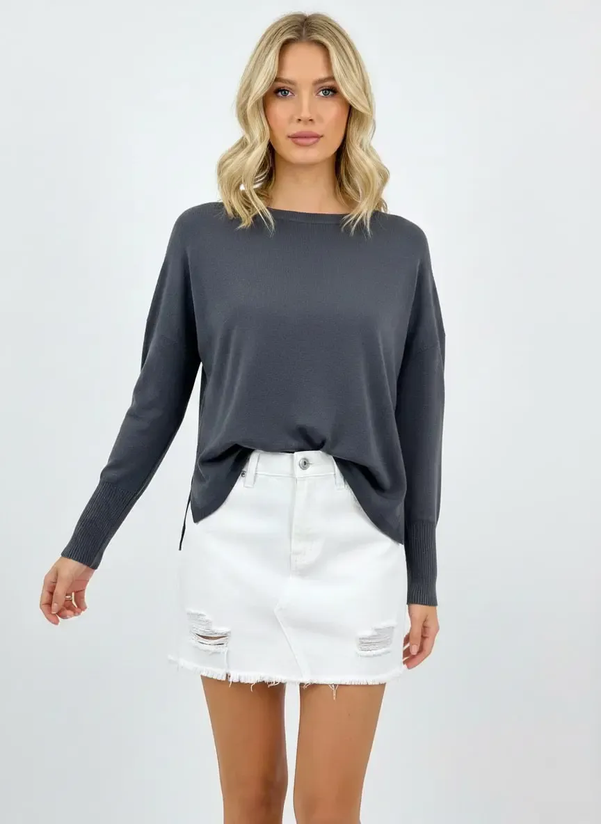 Kadın Bisiklet Yaka yanları Yırtmaçlı Premium İplik Salaş Triko Kazak 12410.Vrt