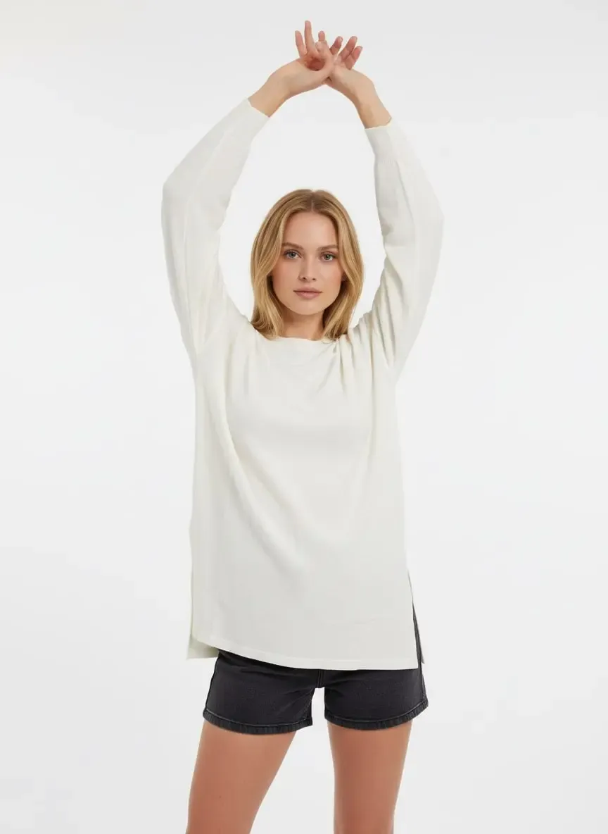 Kadın Bisiklet Yaka yanları Yırtmaçlı Premium İplik Salaş Triko Kazak 12410.Vrt