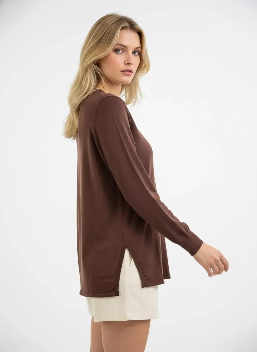 Kadın Bisiklet Yaka yanları Yırtmaçlı Premium İplik Salaş Triko Kazak 12410.Vrt