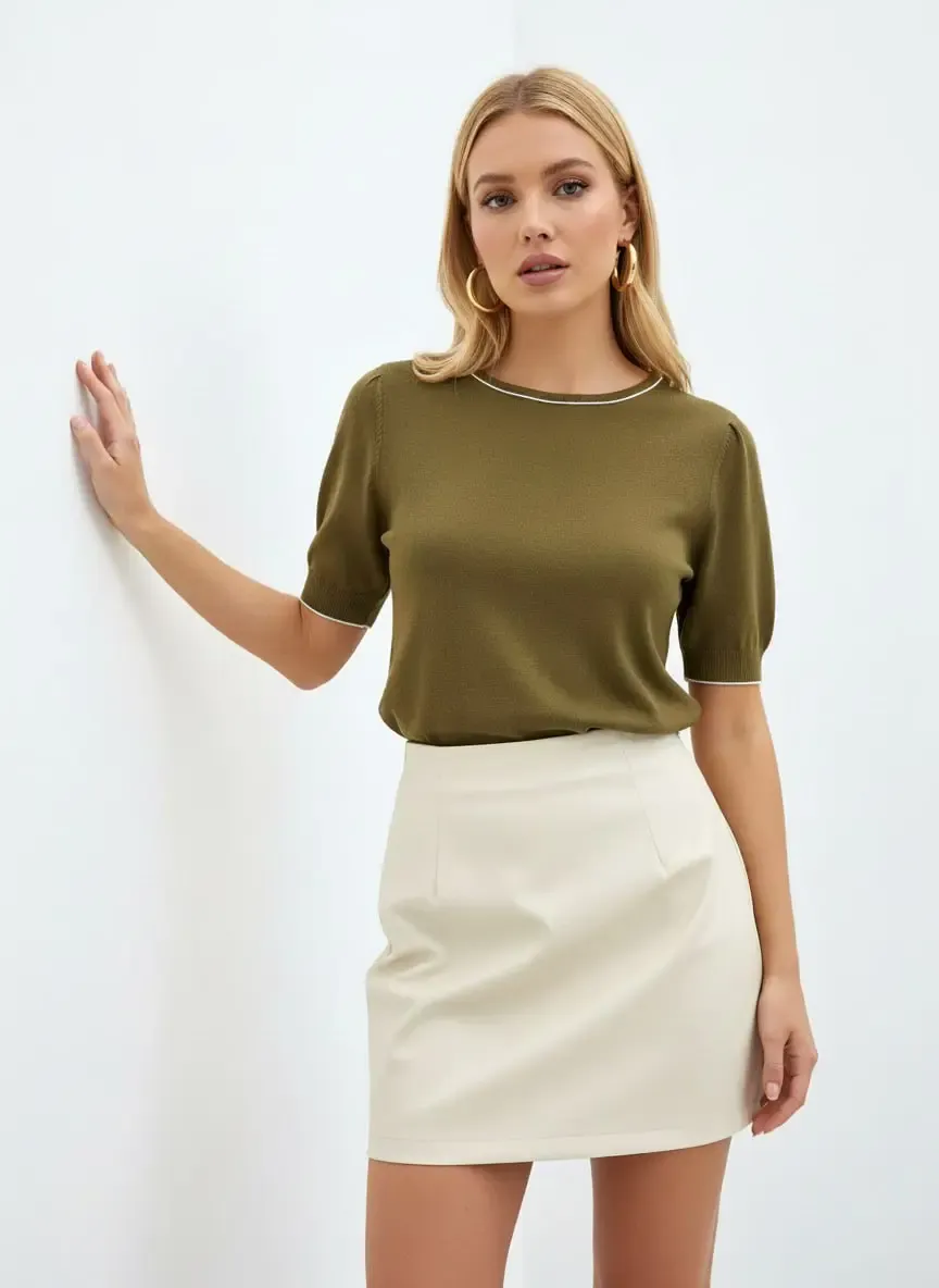 Kadın Bisiklet Yaka Yumuşak Dokulu Premium İplik Triko Kazak 12448.Crs