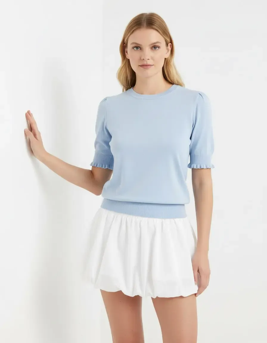 Kadın Bisiklet Yaka Yumuşak Dokulu Premium İplik Triko Kazak 12457.Crs