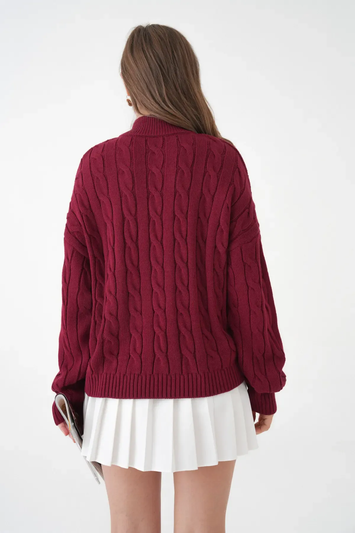 Kadın Dik Yaka Yarım Pat Fermuar Triko Kazak 8635