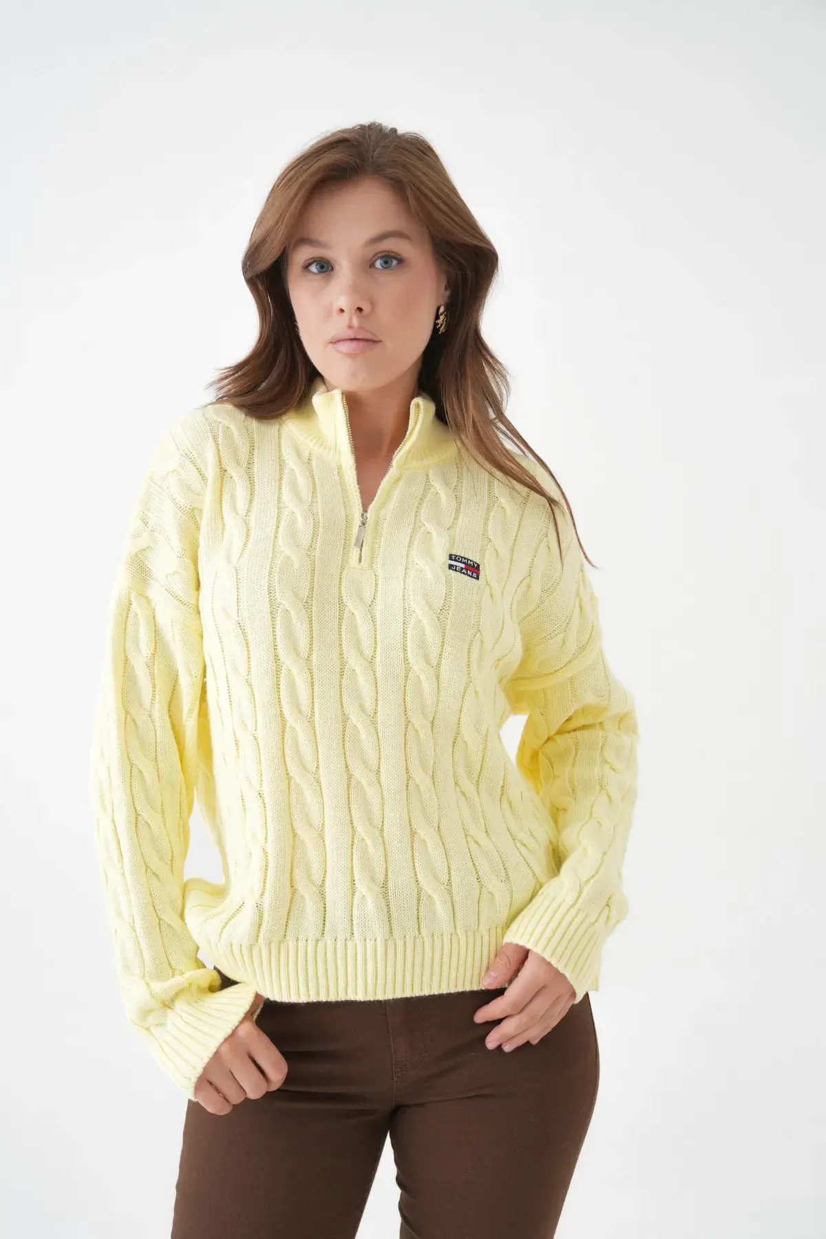 Kadın Dik Yaka Yarım Pat Fermuar Triko Kazak 8635