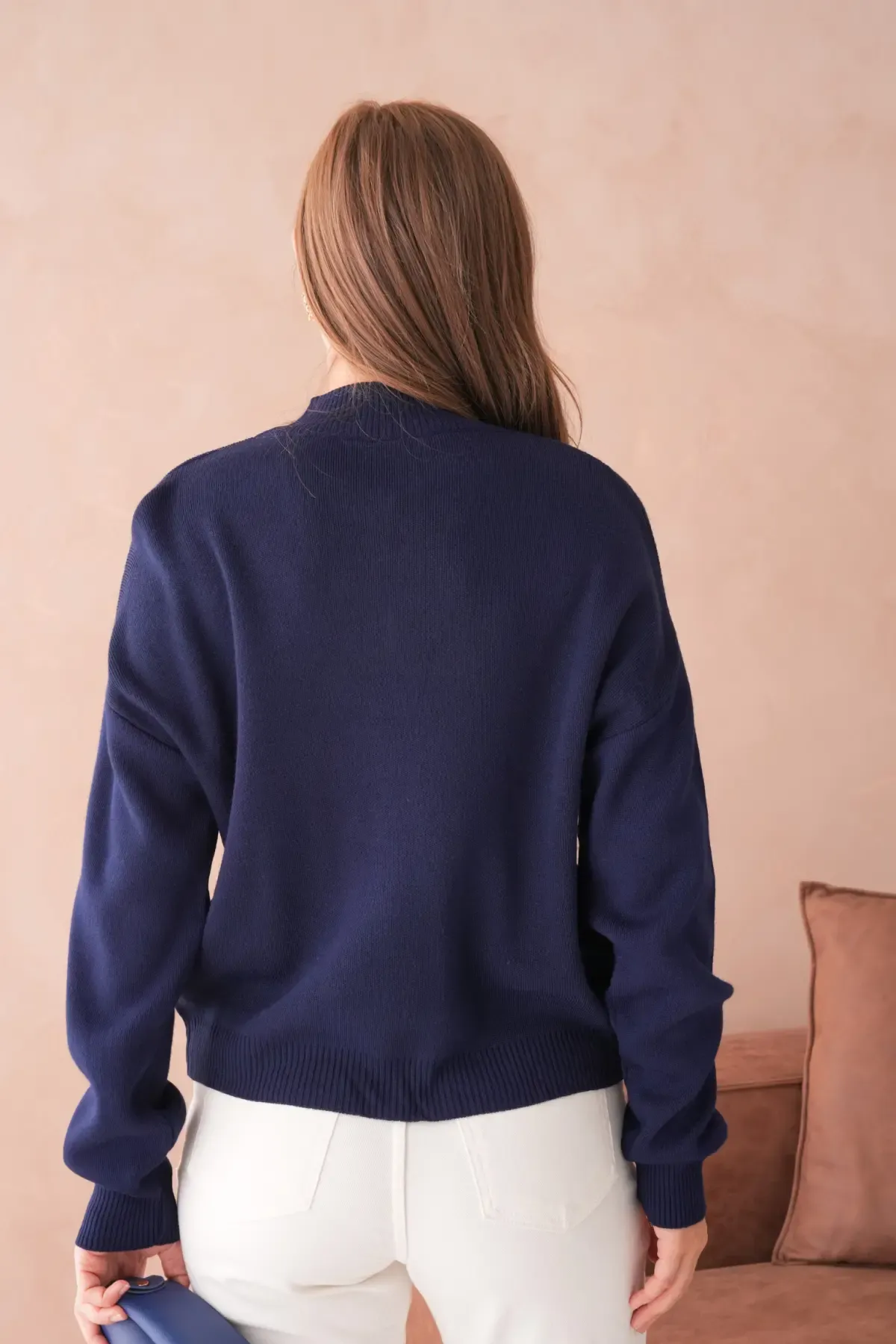 Kadın Dik Yaka Yarım Pat Fermuar Yumuşak Dokulu Triko Kazak 10536