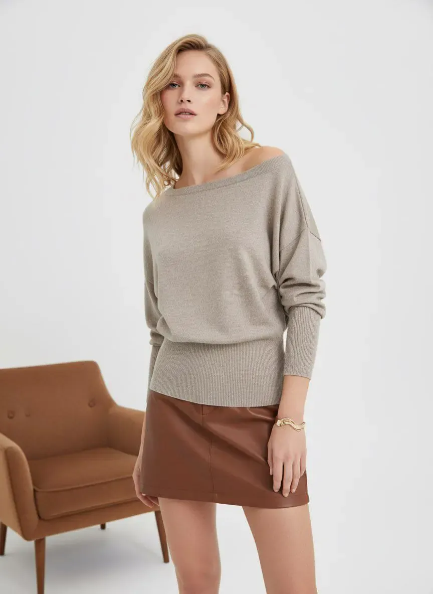 Kadın Geniş Yaka Kol Detay Premium İplik Yumuşak Dokulu triko kazak 12384.Crs