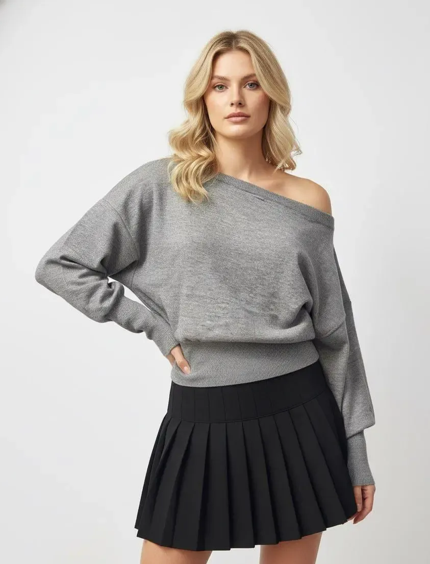 Kadın Geniş Yaka Kol Detay Premium İplik Yumuşak Dokulu triko kazak 12384.Crs