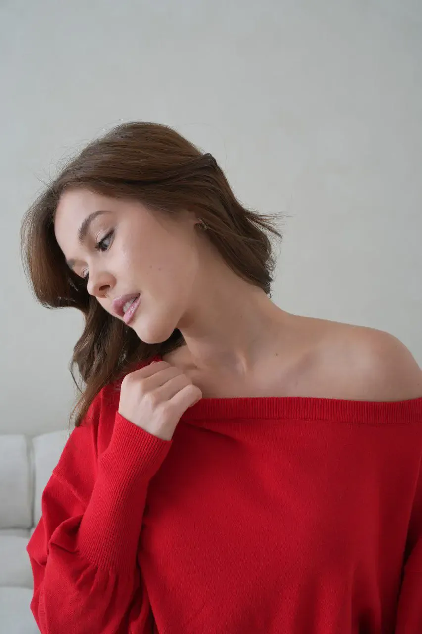 Kadın Geniş Yaka Kol Detay Premium İplik Yumuşak Dokulu triko kazak 12384.Crs