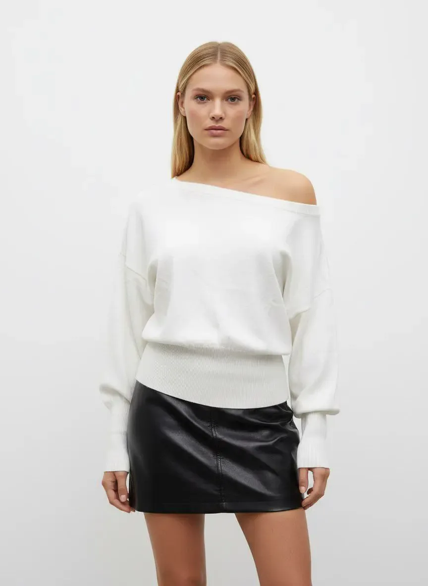 Kadın Geniş Yaka Kol Detay Premium İplik Yumuşak Dokulu triko kazak 12384.Crs